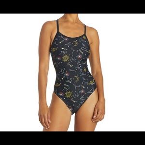 Black Constellation Print Sporti Thin Strap One Piece